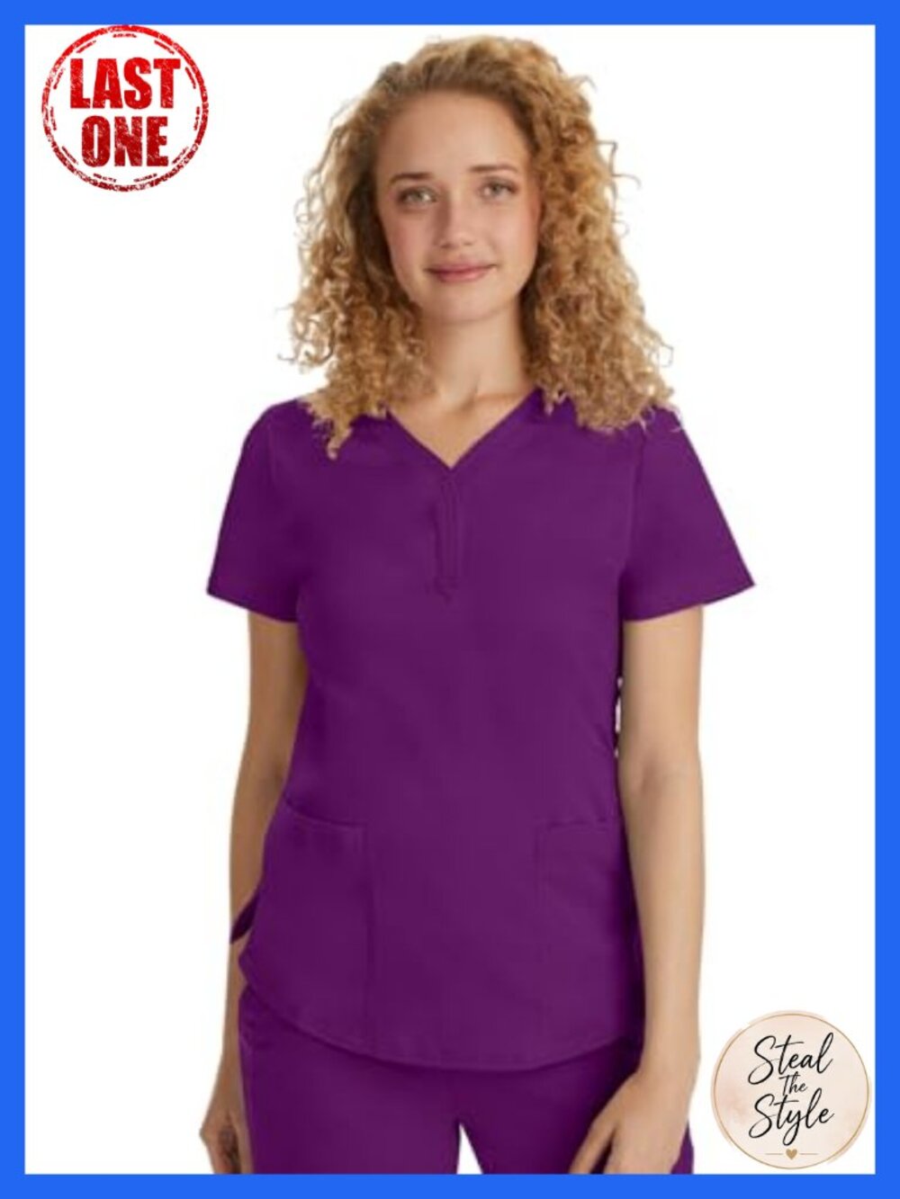 Healing Hands Y-Neck Scrub Top Women Modern Fit Polyester Rayon Spandex